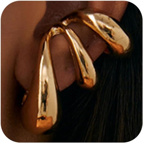 A Single One Chunky Gold Droplet Ear Cuff, Simple Delicate Silver Geometric Claw Earrings for Women Trendy Punk Party Y2k Statement Jewelry Gift