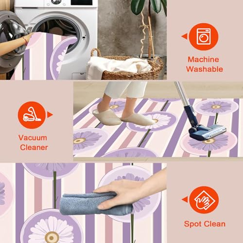 Tapis lavable en machine mauve 150x210 cm antidérapant - 7