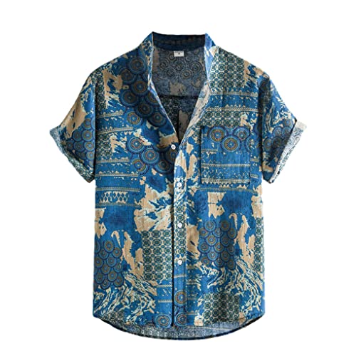 Chemise hawaïenne homme bleu L col montant : restez au frais sans transpirer