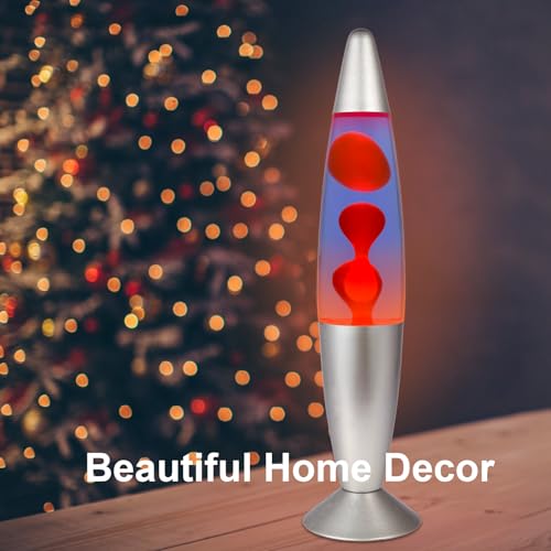 FineLiMoLa Linda lâmpada líquida de 40,6 cm - roxo com cera laranja, luz noturna relaxante, decoraçã