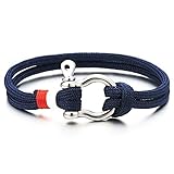 COOLSTEELANDBEYOND Mens Womens Steel Screw Anchor Shackles Sailor Nautical Navy Blue Rope Cord Wrap Bracelet Wristband