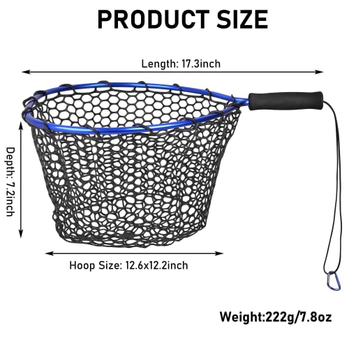 Fly Fishing Landing Net Rubber Floating Fish Net with EVA Handle Fishing Accessories Tool for Salmon, Catfish, Trout, Carp, Bass, Kayak Fishing - Image 4