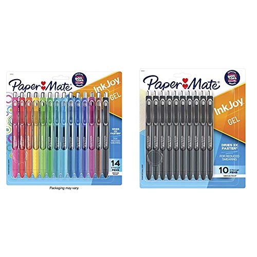 Paper Mate Gel Pens | InkJoy Pens, Medium Point, Assorted, 14 Count & InkJoy Gel Pens, Medium Point, Black, 10 Count - 1951640