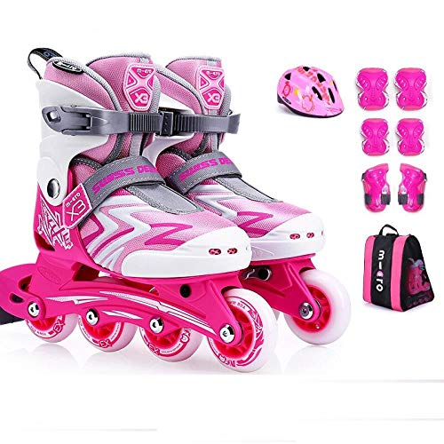 Best Review Of SSLLPPAA Skate Children's Full Set of Roller Skates Adjustable Inline Roller Skates P...