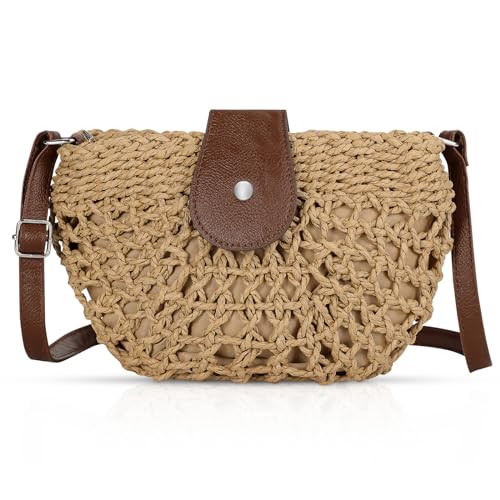 Image of LEVOTIER Woven Straw Crossbody Bags for Women - Handmade Casual Beach Purse