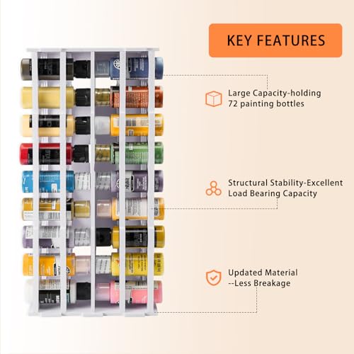 Image of Acrylic Paint Organizer, 2 oz Craft Paint Holder Rack with 72 Holes, 360 Spining Craft Storage Organizer Tower for Apple Barrel, Folkart Desk Organizer