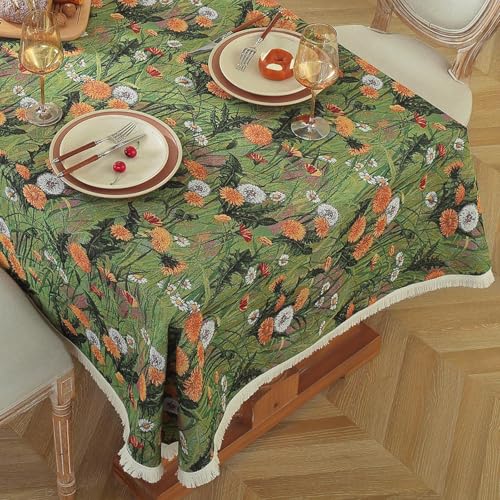 Nappe vintage rectangulaire verte 140x220 table salle à manger