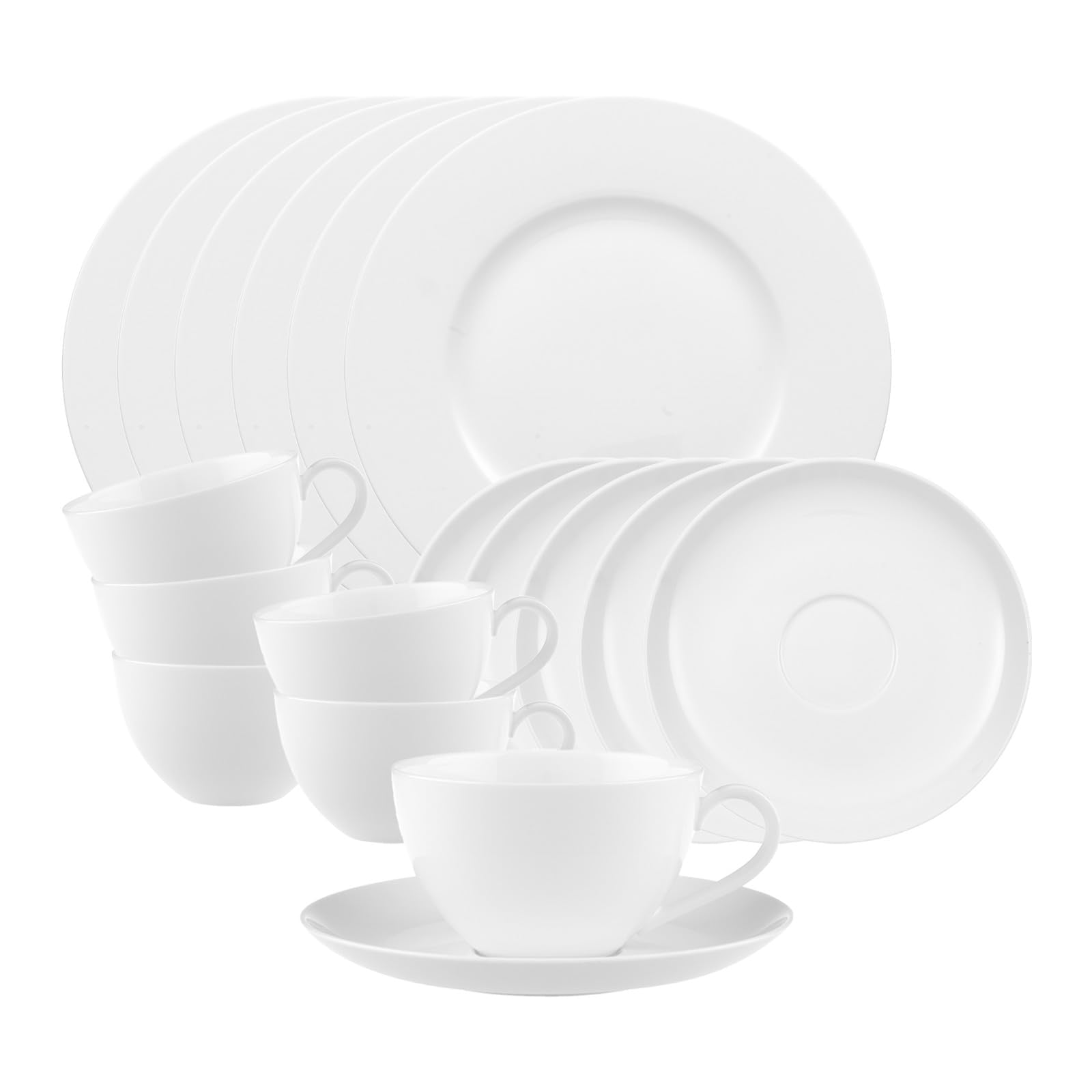 Villeroy & Boch Anmut Kaffeeservice 18-teilig, Frühstücksteller (22 cm) und Kaffeetassen mit Untertassen (400 ml) für 6 Personen, Klassisches Geschirr-Set, Premium Bone Porcelain, Weiß