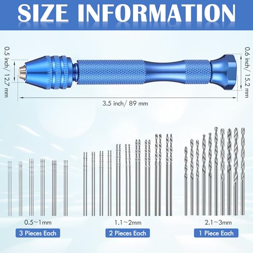 Image of Zhehao 59 Pieces Hand Drill Bits Set Include 49 Pcs Metal Pin Vise Hand Drill Micro Mini Twist Bits and 10 Pcs Tungsten Carbide PCB Rotary Tools for Resin Polymer DIY Jewelry Making Carving(Blue)
