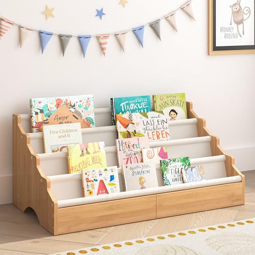 ELYKEN Toddler Bookshelf for Kids Rooms, Nursery Book Shelves with Open Forward Display, Montessori Book shelf for Baby Room, Small Children Classroom...