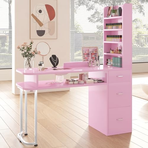 TABU Manicure Table,Large Professional Nail Station for Nail Tech with Side Cabinet and Large...