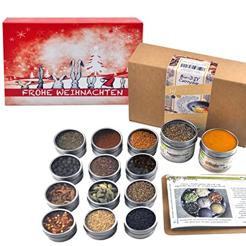 direct&friendly Bio Curry Set Geschenk DIY Gewürzset Geschenkset mit 14 verschiedenen Bio Gewürzen...