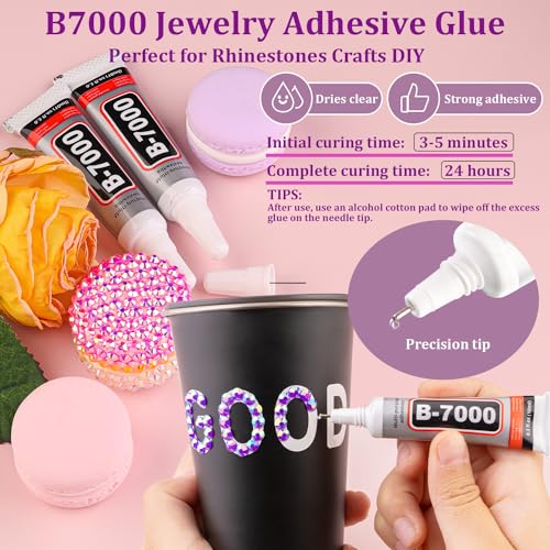 25000Pcs Resin Rhinestones for Crafting, Hot Pink AB 2-6mm Mixed Sizes Non Hotfix Flatback Gems with 1Pcs Glue, Bedazzling Crystal for DIY Craft Clothing Mugs Tumblers Shoes Fabric Decor Nail Art - 7