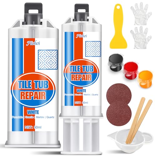 Kit de Réparation Carrelage, Receveur de Douche Résine & Baignoire/Évier 100ml – Repare Fissures, Rayures, Trous – Adapté pour Résine, Céramique/Porcelaine,...
