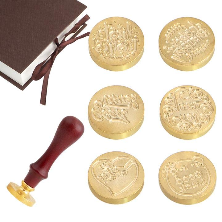 Miniatura 2 de Juego de sellos de cera, 6 piezas de sellos de cera de sellado + 1 empuñadura de madera, kit de sello de cera de sellado con caja de regalo (frase