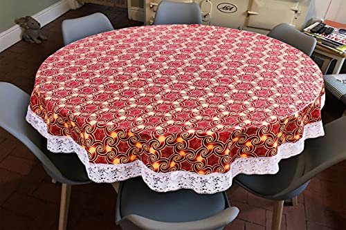Image of The Furnishing Tree Round Shaped 6 Seater Table Cover WxL 72x72 inches with White Border lace