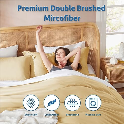 Nestl Full Duvet Cover Set with Comforter Insert - Camel Gold 4 Piece 80x90 Duvet Cover & 2 Pillow Shams with White Quilted Down Alternative Comforter, Ultra Soft, All Season
