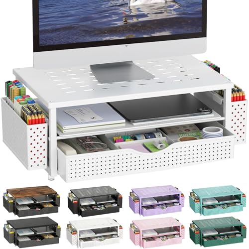 gianotter Desk Organizers and Accessories, Monitor Stand with Drawer and 2 Pen Holder, Desktop...