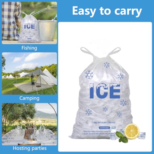 Image of 200 PACK 3 lb. Plastic Drawstring Ice Bags 9 inch x 15.5 inch Heavy-Duty