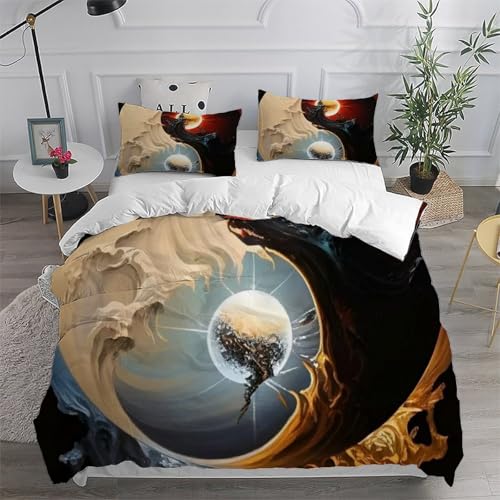 Parure 3 pièces Yin Yang Soleil Lune Super King en coton doux