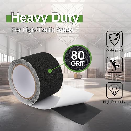 LLPT Antirutsch Klebeband | Schwerlast Grip Tape | für Treppen Wasserdicht Außen Innen | Rutschfeste Traktionsstreifen | für Treppenstufen Boote Rampen Treppenbelag (ASB250) | Schwarz | 51mm x 5m