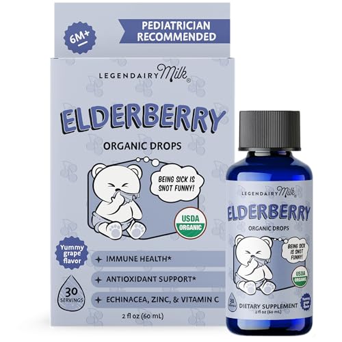 Image of Legendairy Milk Organic Elderberry Drops - Baby Multivitamin with Echinacea, Vitamin C & Zinc for Immune Support - Ideal for Babies & Toddlers, Non-GMO - 30 Servings