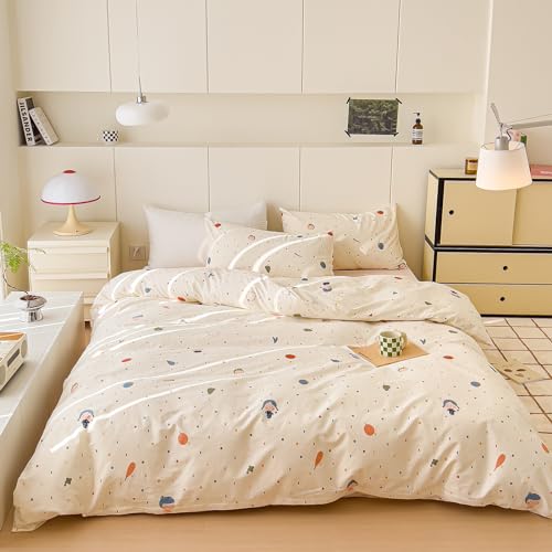 AOJIM Cute Duvet Cover Set for Kids Adults, Pure Cotton Comforter Cover Set with Multiple Cartoon Pattern Designs, Soft Bed Set 3pcs Queen Size, Colorful Quilt Cover for Room Decor(No Comforter)