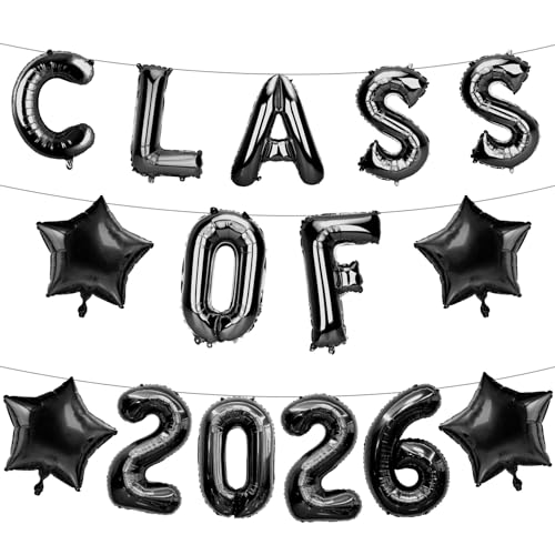 Image of Graduation Balloons, Class of 2026 Balloons, 16 Inch Black Grad Class of 2026 Letters Foil Balloon with Star Balloons, Class of 2026 Decorations for High School College Graduation Party Decorations