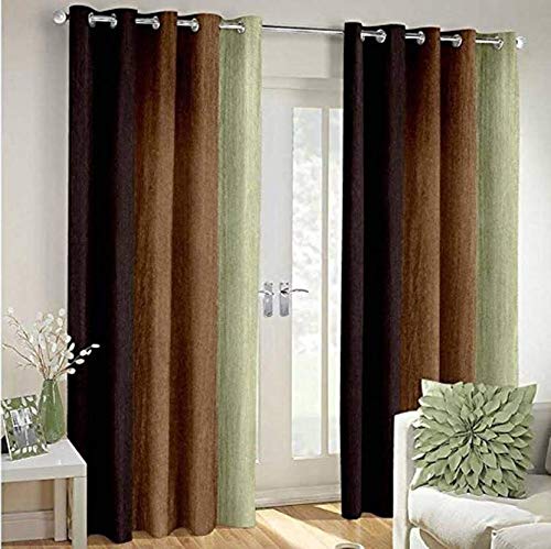 Image of Polyester Stripe Solid Curtain,Orange,Door 9-feet,Pack of 2