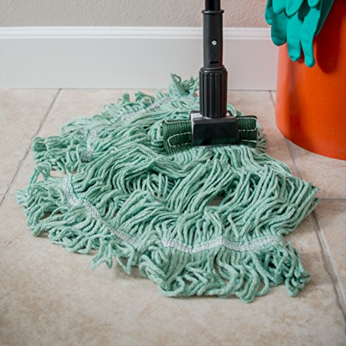 Image of SPARTA Flo-Pac Cotton Mop Head, Loop-Ended, Wide Band with Green Band for Organized Cleaning, Medium, Green