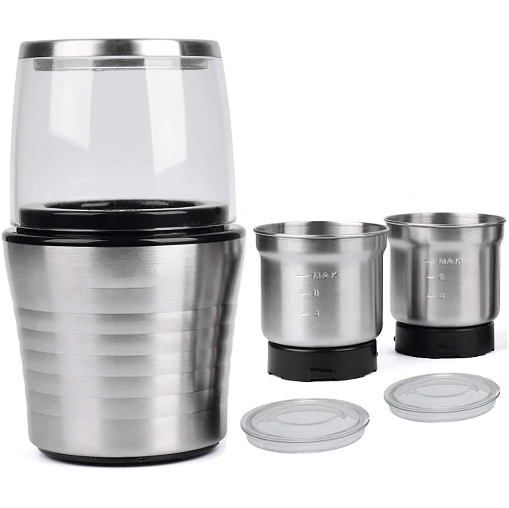 Moulin À Café Électrique, Commande par Bouton-Poussoir avec Lames De Broyage Robustes en Acier Inoxydable Et Brosse, Chambre Amovible, pour Grains, Épices Et Plus Encore, avec Brosse Propre