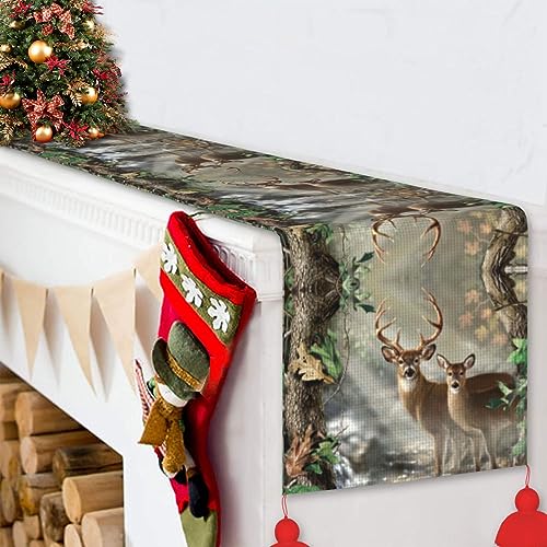 Chemin de table rustique imprimé cerf camouflage pour décoration de repas