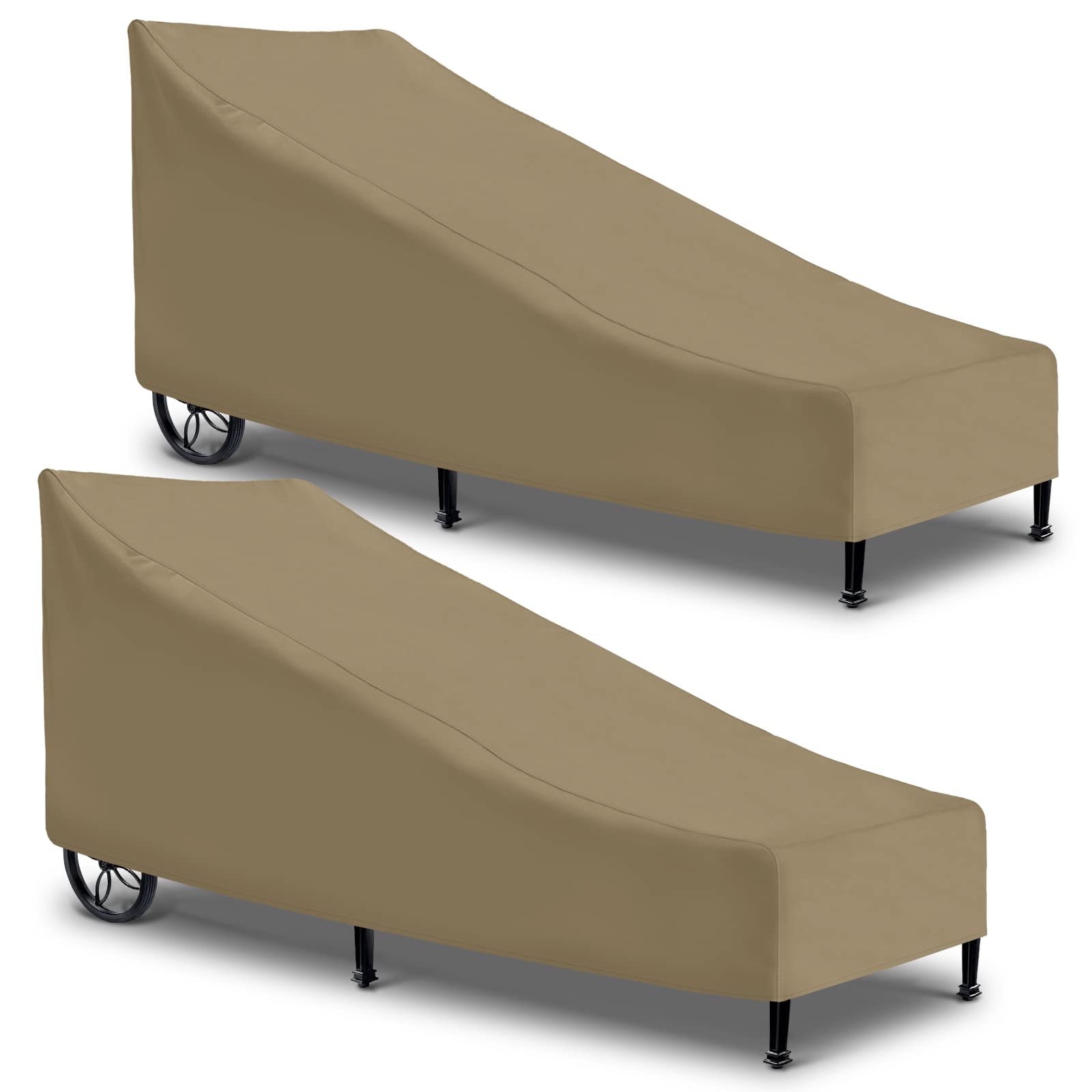 SunPatioOutdoor Chaise Lounge Covers, Heavy Duty Waterproof Patio Chaise Lounges Cover, All Weather Protection Lounge Chair Cover for Patio Furniture, 2 Pack - 76" L x 30" W x 26"/10"H, Taupe