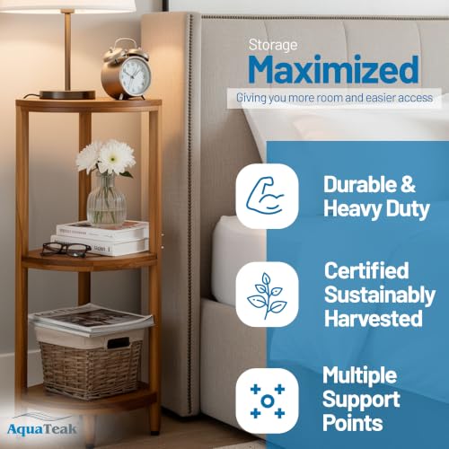 Image of AquaTeak Kai 40.25 inch Teak Corner Shelf Stand, 3 Tier Shower Stand