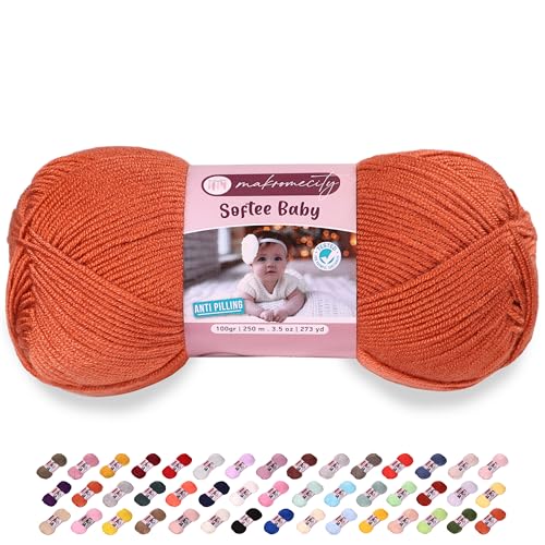 Image of Makromecity Softee Baby Yarn,%100 Premium Anti-Pilling Acrylic, 3.5 Oz, 273 yd (100gr /250 mt), Brick Soft Yarn for Crocheting and Knitting (Brick, 1 Skein)