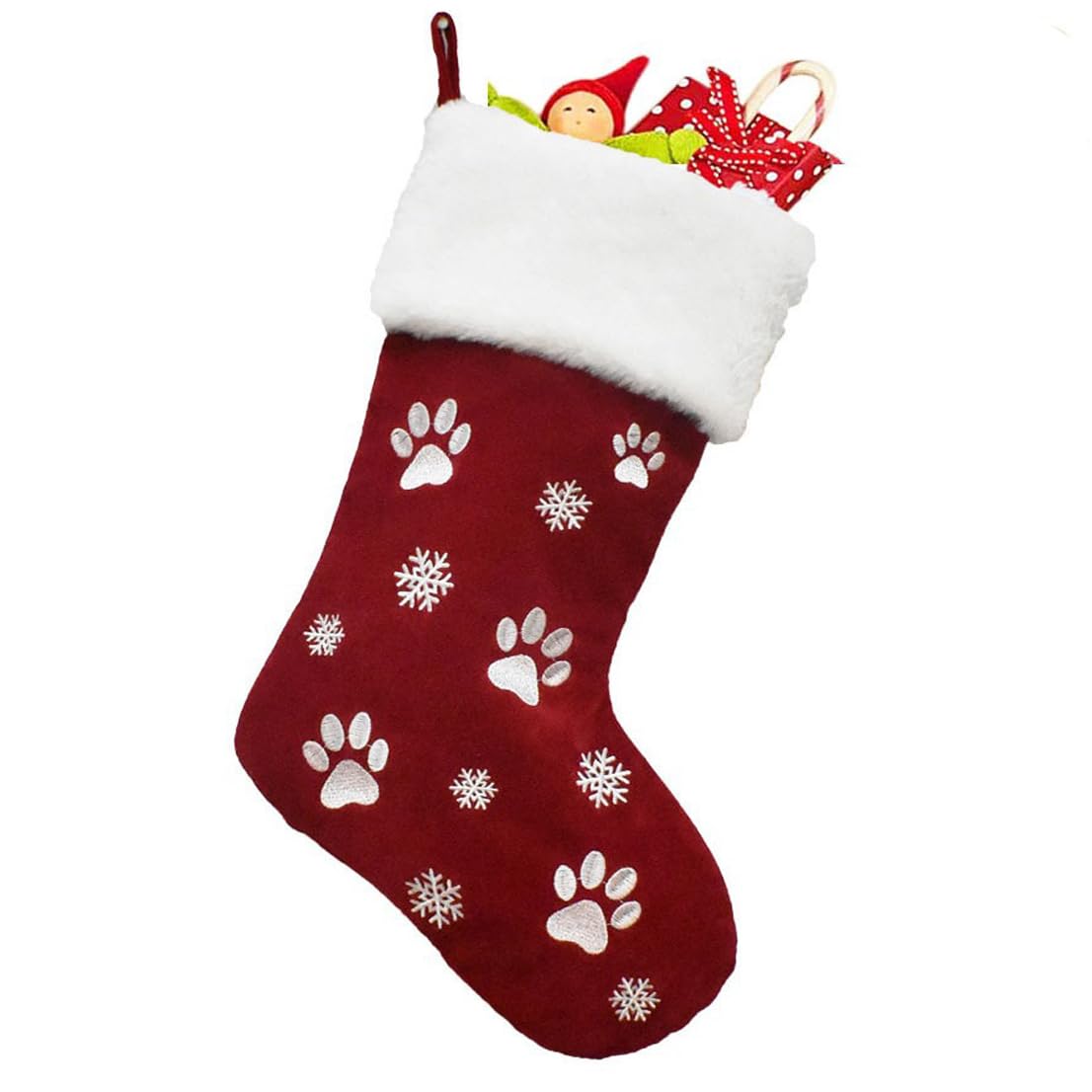 Kirain Christmas Stocking 18 Inch Dog Paw Print Snowflake Plush Christmas Stockings Big Velvet Xmas Stockings Hanging Sock Candy Gift Bags for Family Christmas Holiday Decoration