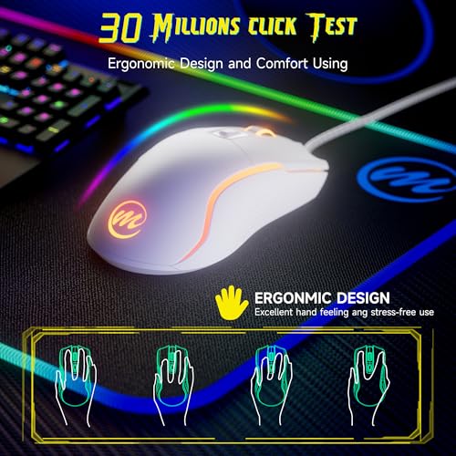 Image of memzuoix Wired Gaming Mouse with RGB - 6 Adjustable DPI up to 12800, 6 Buttons, 12 Lighting Modes, Ergonomic Design with Anti-Slip Rubber Wheel, 5.6ft Braided Cable for PC /Mac /Windows - White