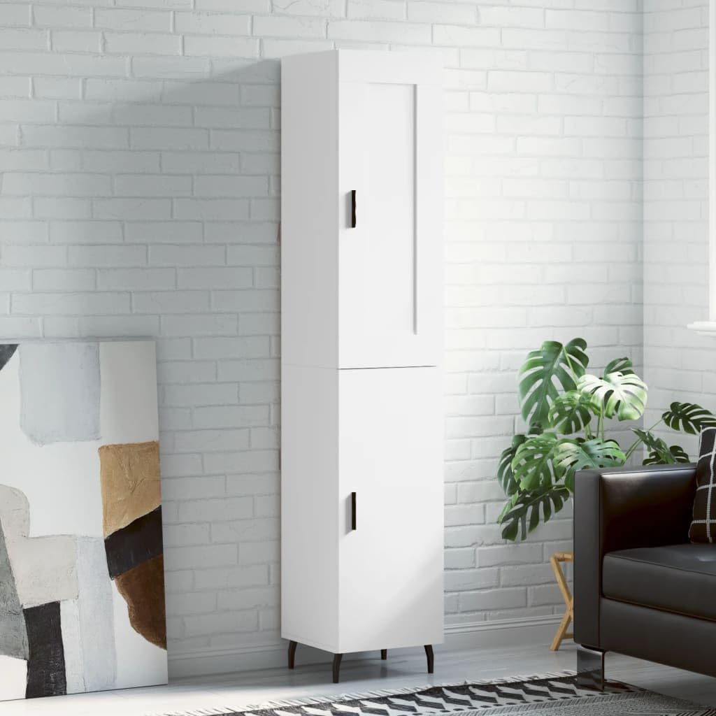 Armadietto alto, bianco, 34,5 x 34 x 180 cm, in legno con piedini in metallo, per soggiorno, sala da pranzo, corridoio, camera da letto, cucina, ufficio, portaoggetti e organizer