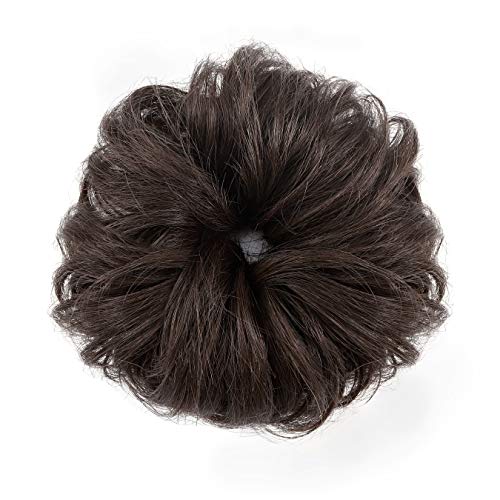 Silk-co Tousled Hair Updo Hair Bun for Women 100% Human Hair Scrunchies Messy Remy Silky Soft Wrap Piece Extensions #02 Dark Brown - Image 2