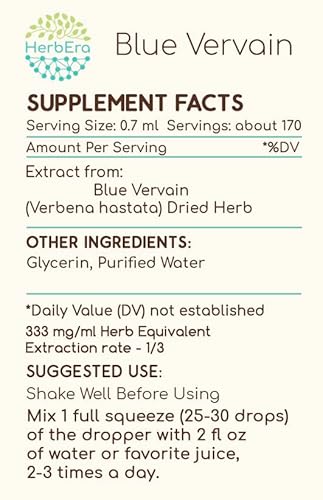 Blue Vervain B120 Alcohol-Free Herbal Extract Tincture, Concentrated Liquid Drops Natural Blue Vervain (Verbena Hastata) (4 Fl Oz) #TOP1