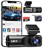 Dash Cam Front and Rear, 2.5K+1080P+1080P 3 Channel Dash Cam with 32GB Card, Wi-Fi Dash Camera for Cars, G-Sensor, Night Vision, 24H Parking, Loop Recording Dashcam, 1.97”IPS, Support 256GB