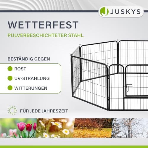 Juskys Welpenauslauf - Welpenlaufstall 8-teilig aus Metall- Freigehege mit Tür - Welpengitter für Hunde, Hasen & Kleintiere (160x160x60 cm)