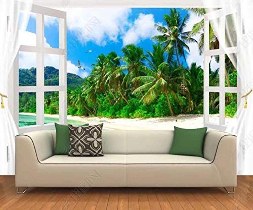 Fototapete 3D Effekt Tapete Fensterblick Strand 430x310cm Tapeten 3D...