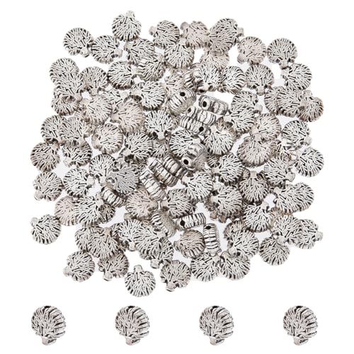 HOBBIESAY 120Pcs 8mm Tree of Life Spacer Beads, Antique Silver Tibetan Style, Round Shape, Alloy Material