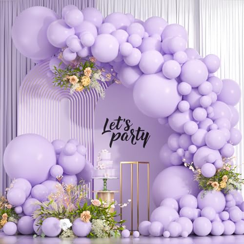 Image of Pastel Purple Lilac Balloons, 114pcs Lavender Balloon Garland Arch Kit - 18 12 10 5 Inch Pale Purple Latex Balloons for Baby Shower, Bridal Shower,Butterfly Fairy Princess Birthday