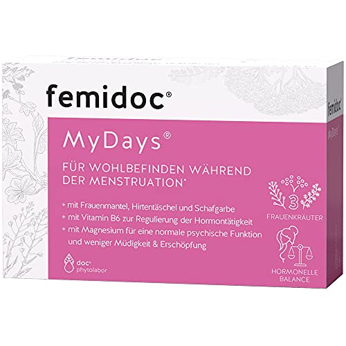femidoc MyDays Menstruations-Kapseln 20 Stück | Wohlbefinden während der Periode | Frauenmantel - Hirtentäschel - Schafgarbe - Vitamin B6 - Magnesium Cover