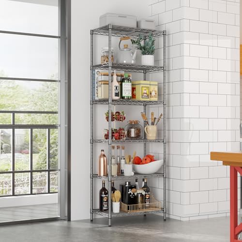 SINGAYE 6-Shelf Wire Shelving Unit, Adjustable Metal Shelves, Standing Shelf, 21.25\" W X 11.41D X 69 \"H (Silver) - Thumbnail 2