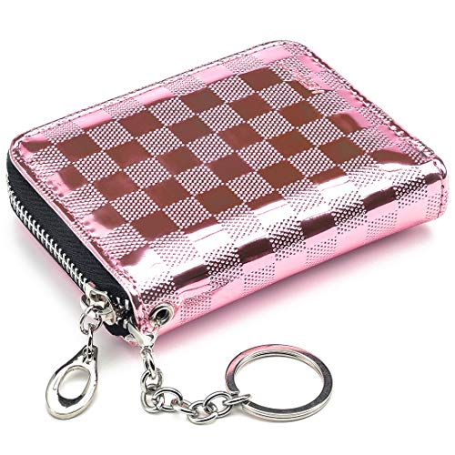 HerriaT Credit Card Wallet, Genuine Leather Zipper Coin Pockets Card Cases Holder for Men Women, RFID Blocking, Keychain Wallet, Compact Size