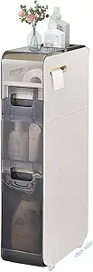 3-Tiers Bathroom Organizers and Storage Floor Cabinet 6.69″ Narrow Slim Towel Side Corner Unit with Clear Drawers and Casters for Tiny Kitchen Laundry Living Room Gap