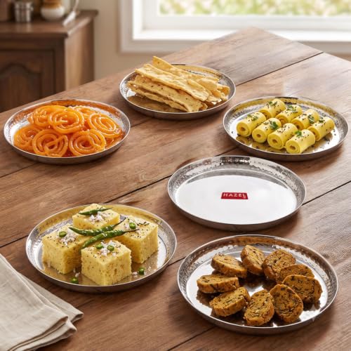 Image of HAZEL Hammered Stainless Steel Dinner Plate, 23cm, Set of 6
